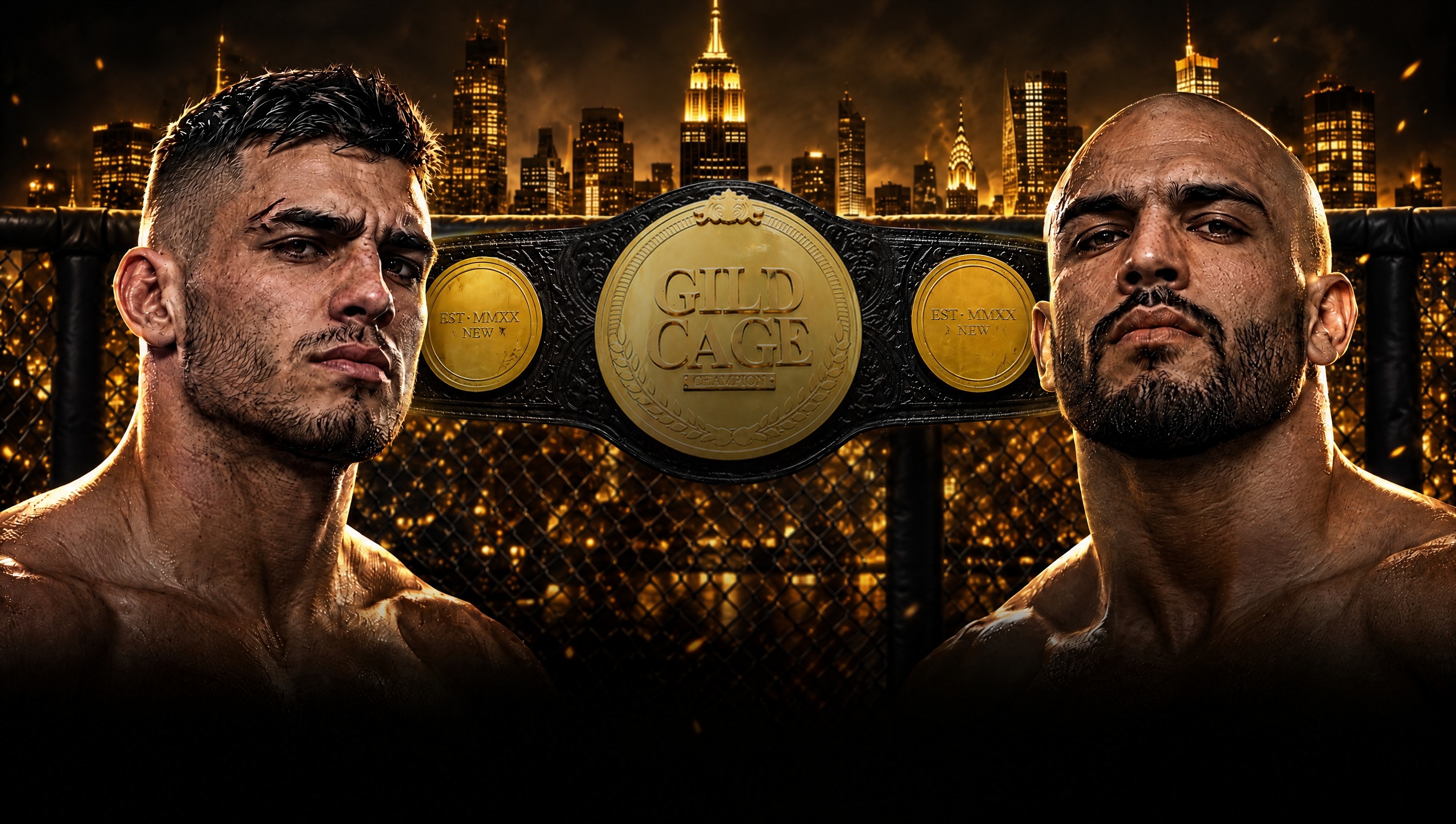 GILD CAGE belt above Manhattan skyline — key art for illustration